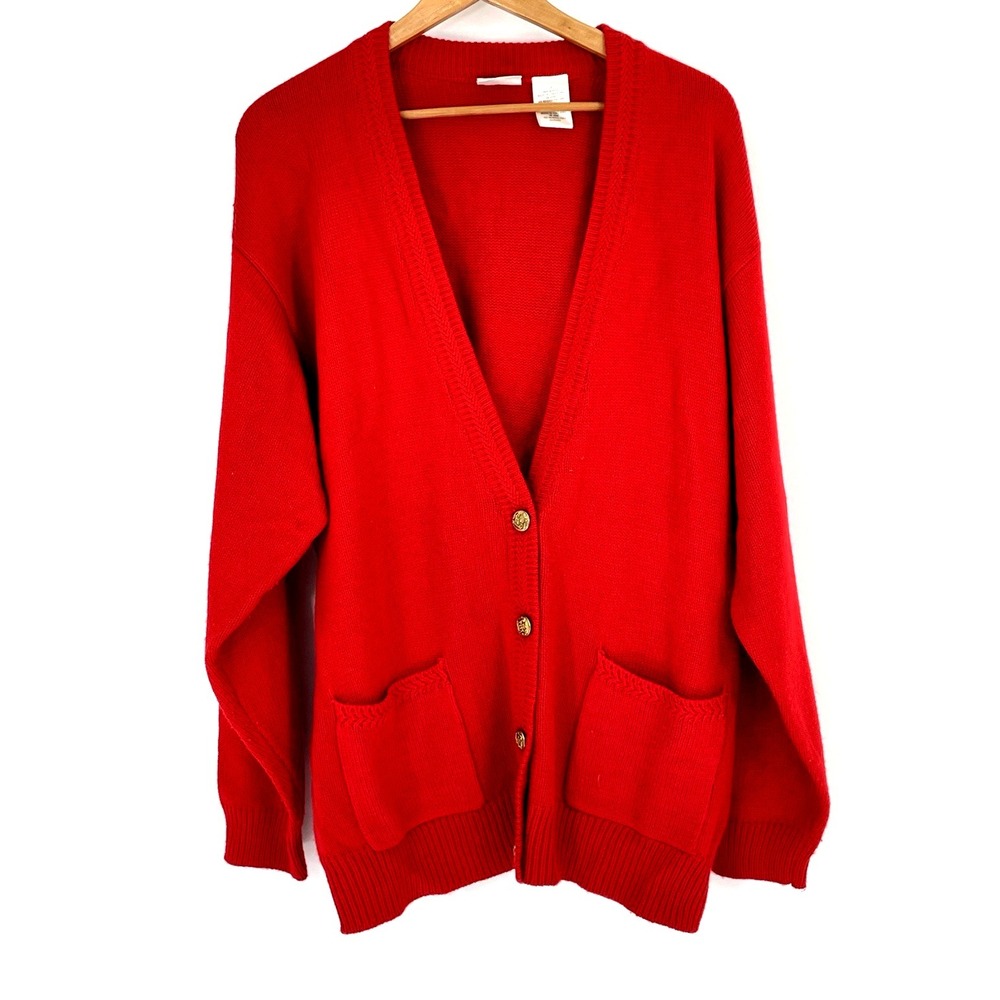 Vintage Basic Editions Womens Plus 1X Cardigan Red Oversized Pockets